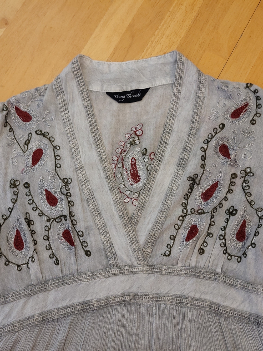 Bohemian Embroidered V-Neck Maxi Dress in Light Gray NWOT - Picture 3 of 8